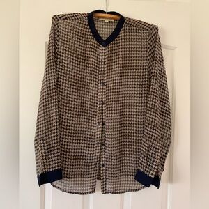 Houndstooth print women sheer shirt